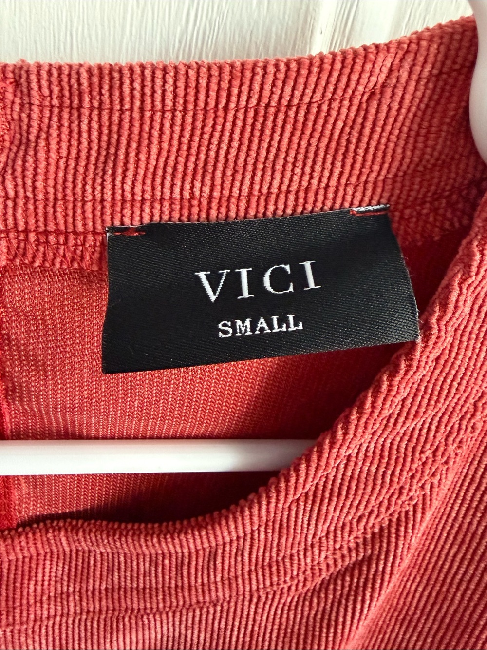 VICI Coral SIZE SMALL, Corduroy Shift Dress Short Sleeve Pocket Mini Dress - Picture 2 of 12